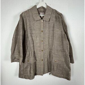 Chico's Womens Size 3 Beige Striped Lightweight Jacket Snap Front Outdoor Pocket